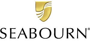 Seabourn cruise line logo with gold swoosh and black text