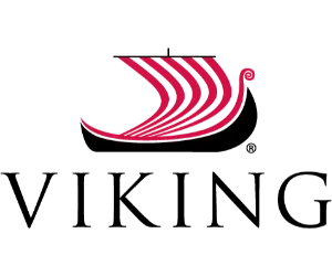 Viking Cruises logo with stylized ship and magenta striping