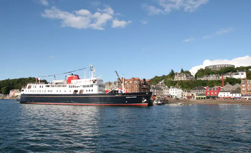 Hebridean Princess Docked at Oban The Hebridean Princess, a small luxury cruise ship, is anchored in the waters off Oban, Scotland