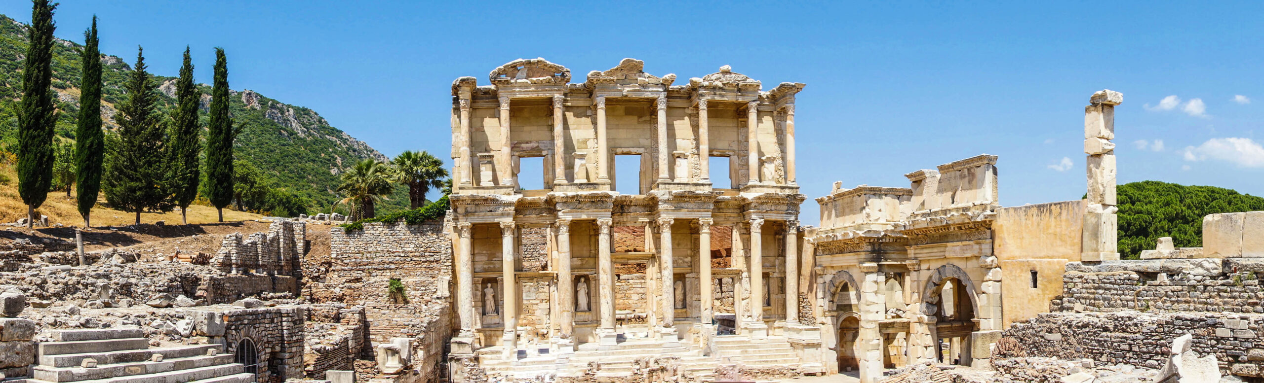 Ephesus Library of Celsus, Ancient Roman Ruins The magnificent Library of Celsus in Ephesus, Turkey, a well-preserved ancient Roman architectural