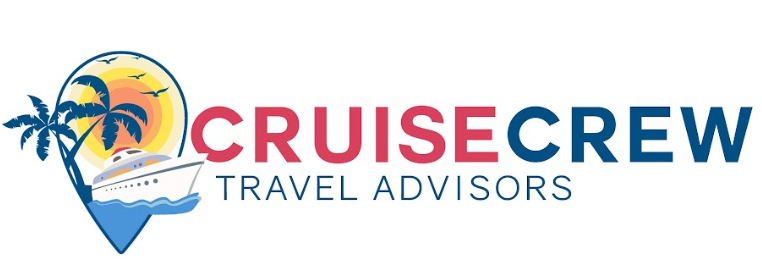 image Cruise Crew Travel Advisors logo with tropical sunset, palm trees, and cruise ship
