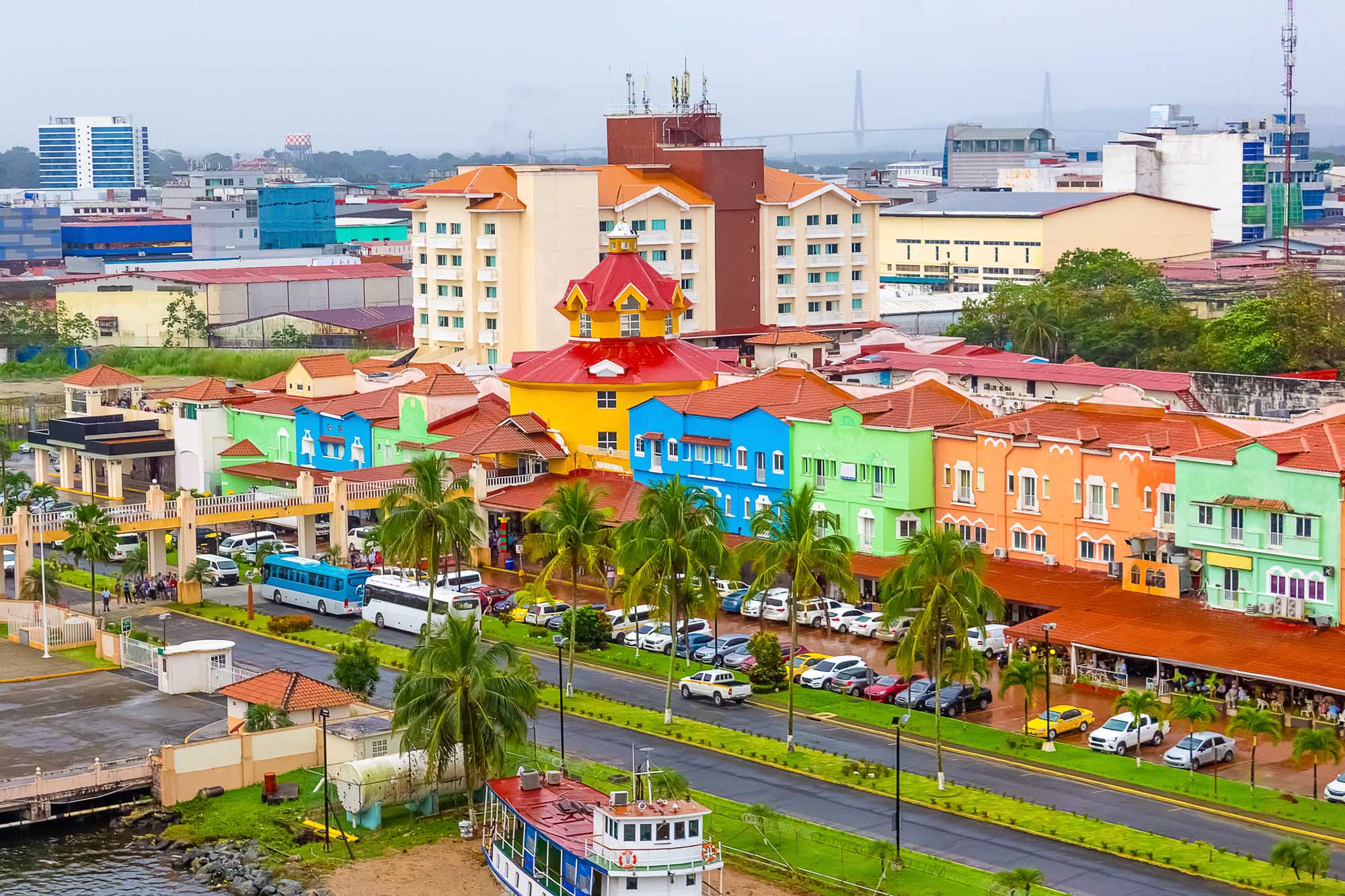 Colon,Is,A,Sea,Port,On,The,Caribbean,Sea,Coast A vibrant aerial view of Colón's distinctive waterfront area featuring brightly colored