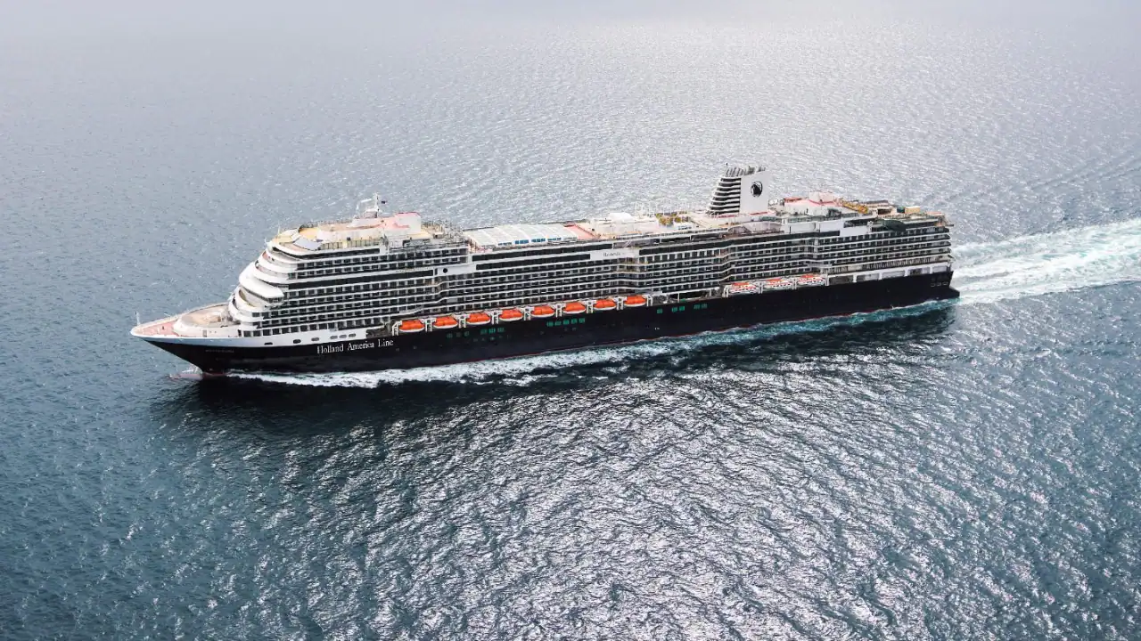 Aerial view of the Holland America Line cruise ship Rotterdam (MS Rotterdam) sailing through open