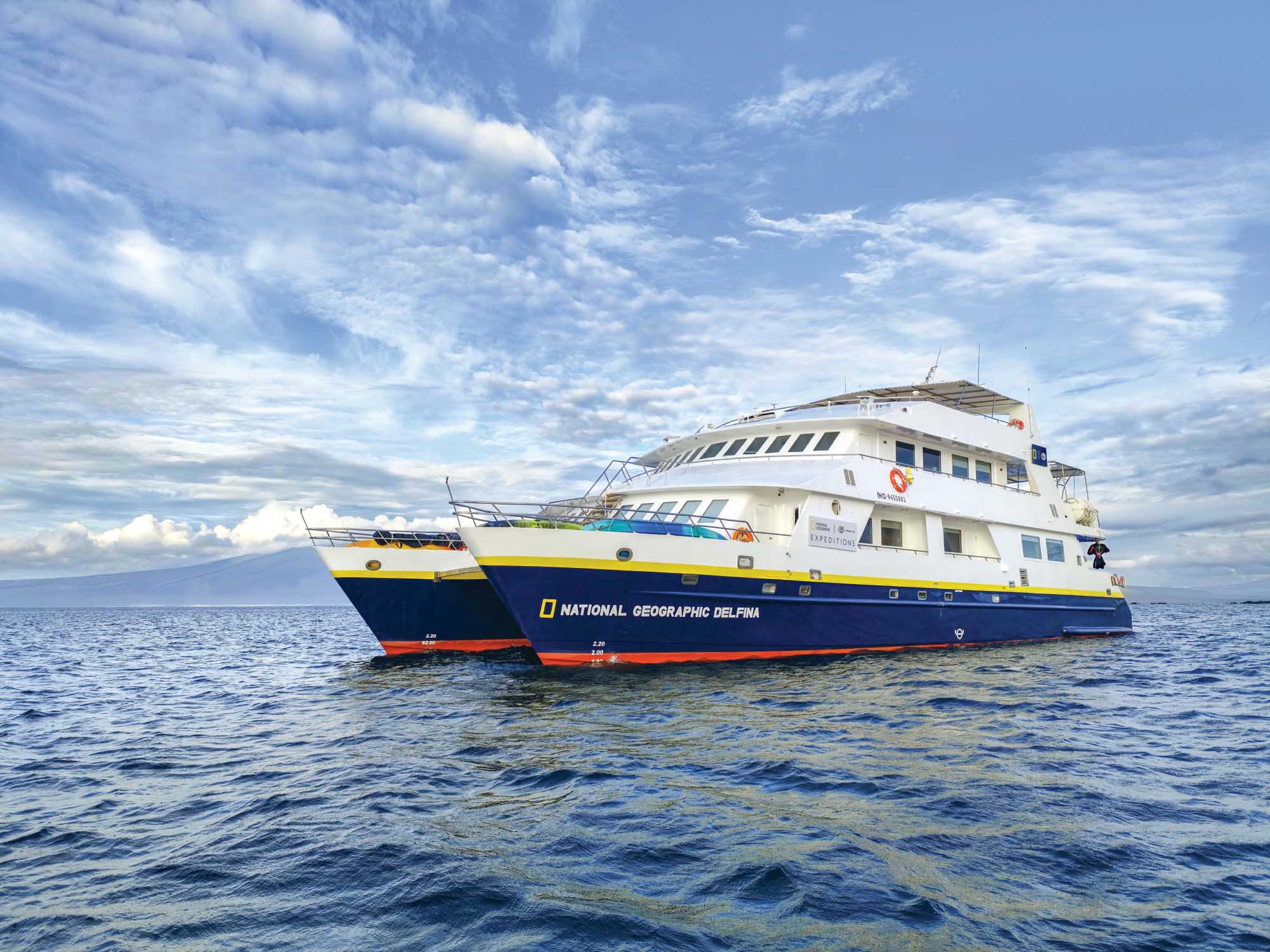 National Geographic Delfina Expedition Vessel The National Geographic Delfina, a luxury expedition cruise ship operated by Lindblad