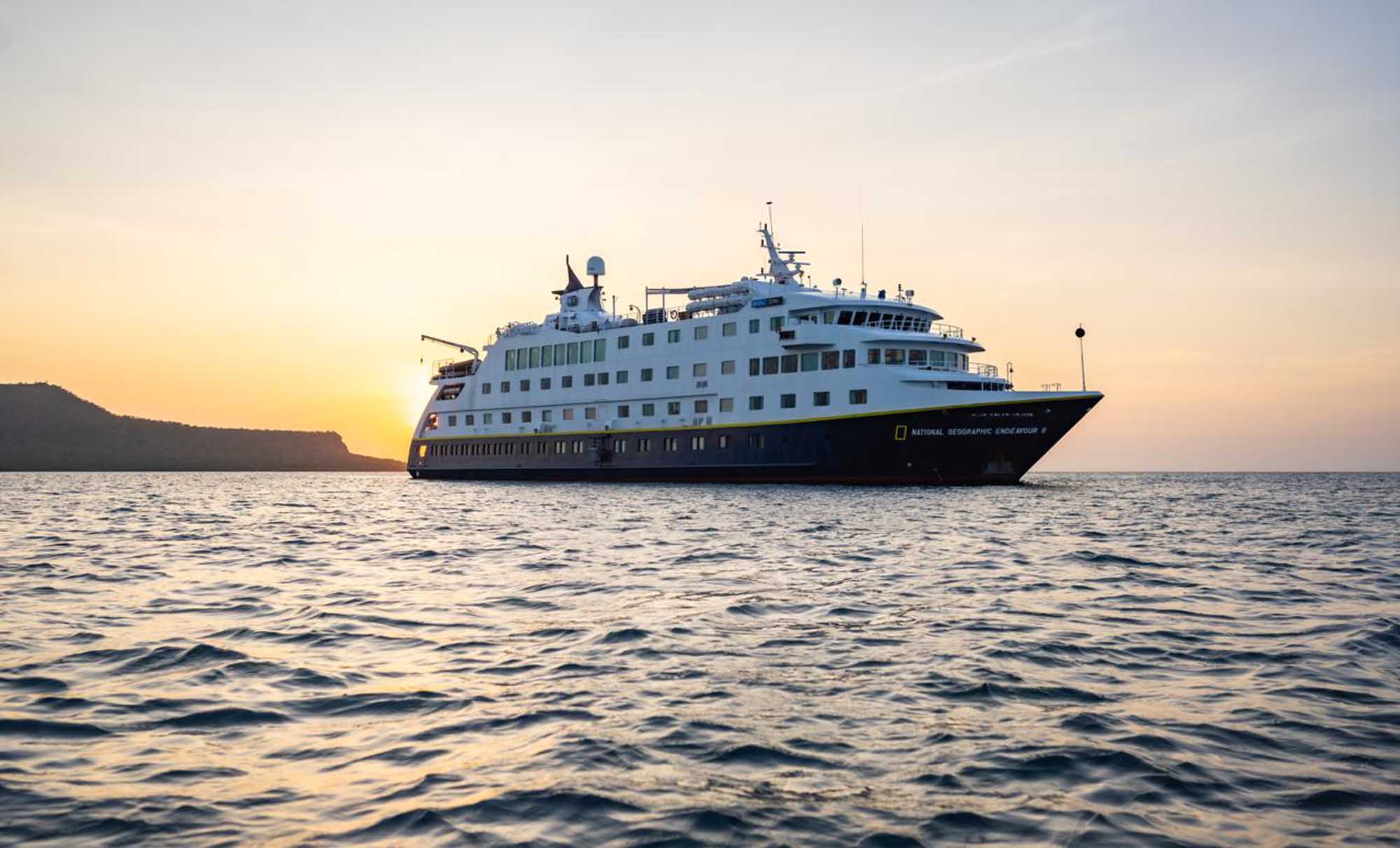 National Geographic Endeavour II at Sunset The National Geographic Endeavour II, a Lindblad Expeditions expedition cruise ship, anchors