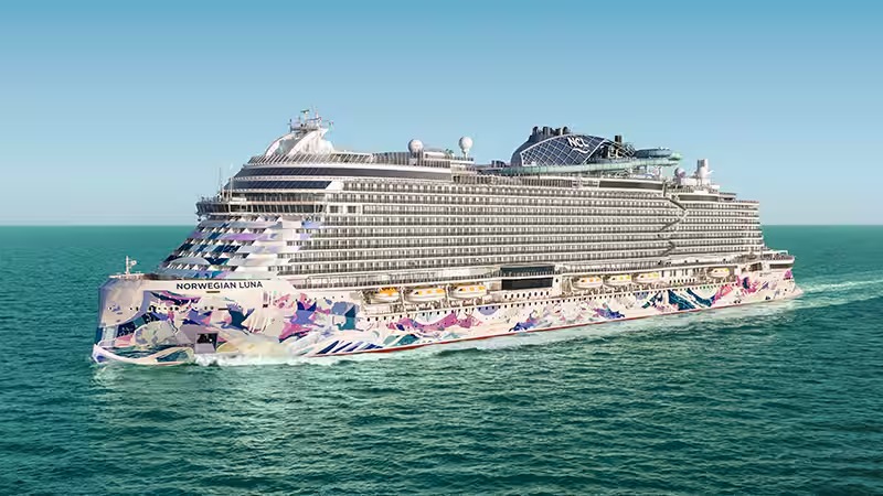 Norwegian Luna Cruise Ship at Sea A large modern cruise ship identified as the Norwegian Luna, operated by Norwegian Cruise Line