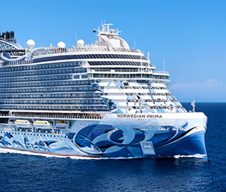 Norwegian Prima Cruise Ship at Sea The Norwegian Prima, a modern cruise ship operated by Norwegian Cruise Line, is pictured in full