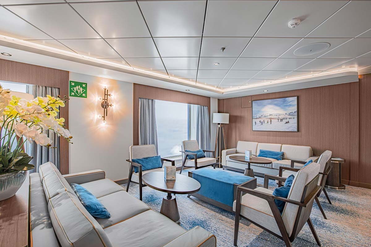 Ocean Victory Nordic Bar Lounge A sophisticated Nordic-themed bar and lounge aboard the Ocean Victory cruise ship, featuring warm
