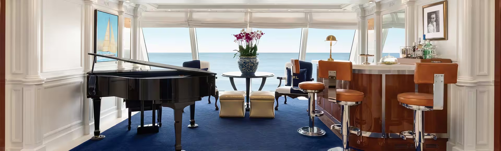 Oceania Cruises O-Class Owner Suite with Ocean View A luxurious owner suite aboard an Oceania Cruises O-Class ship, featuring a grand piano, elegant