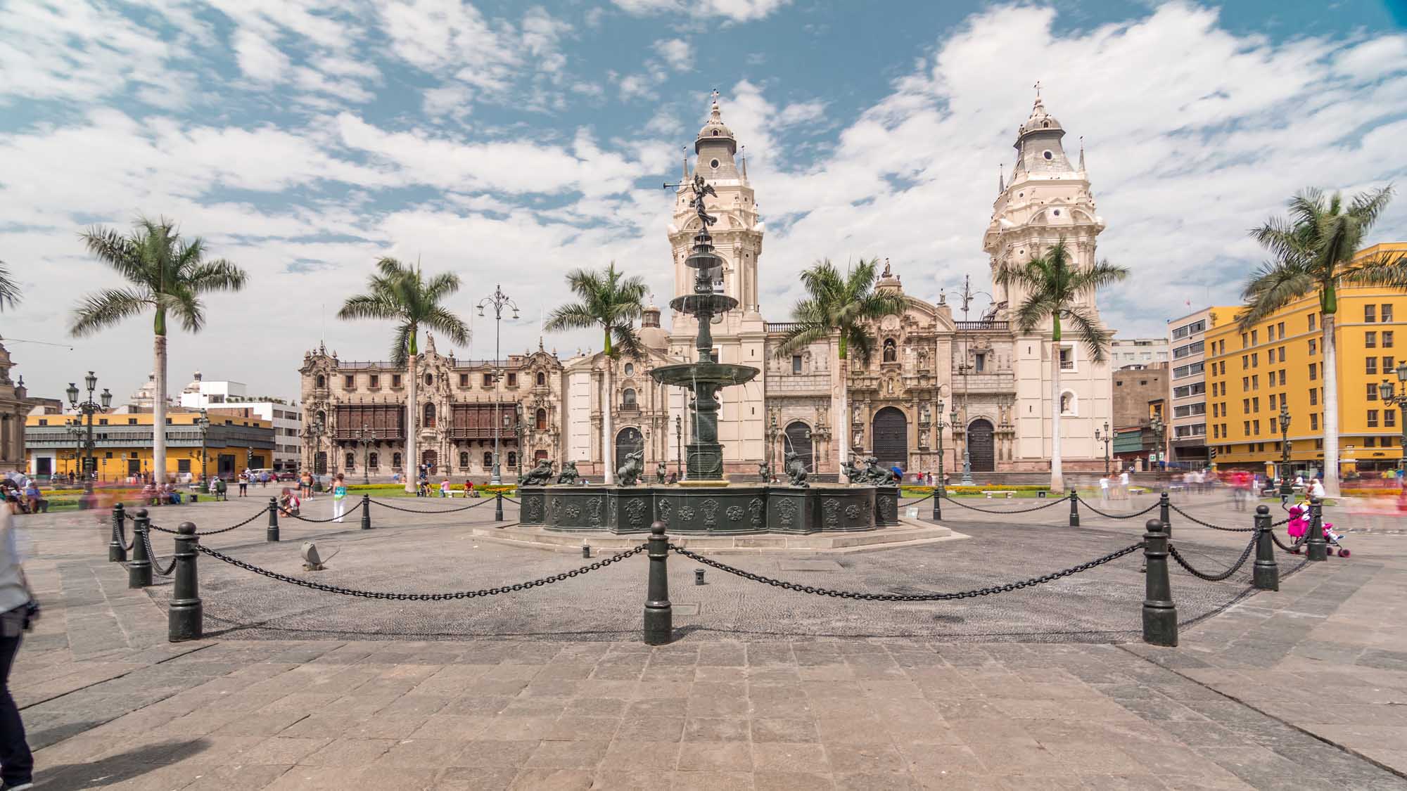 Plaza de Armas Cathedral in Lima, Peru The iconic Plaza de Armas (Plaza Mayor) in Lima's historic center features the stunning Cathedral
