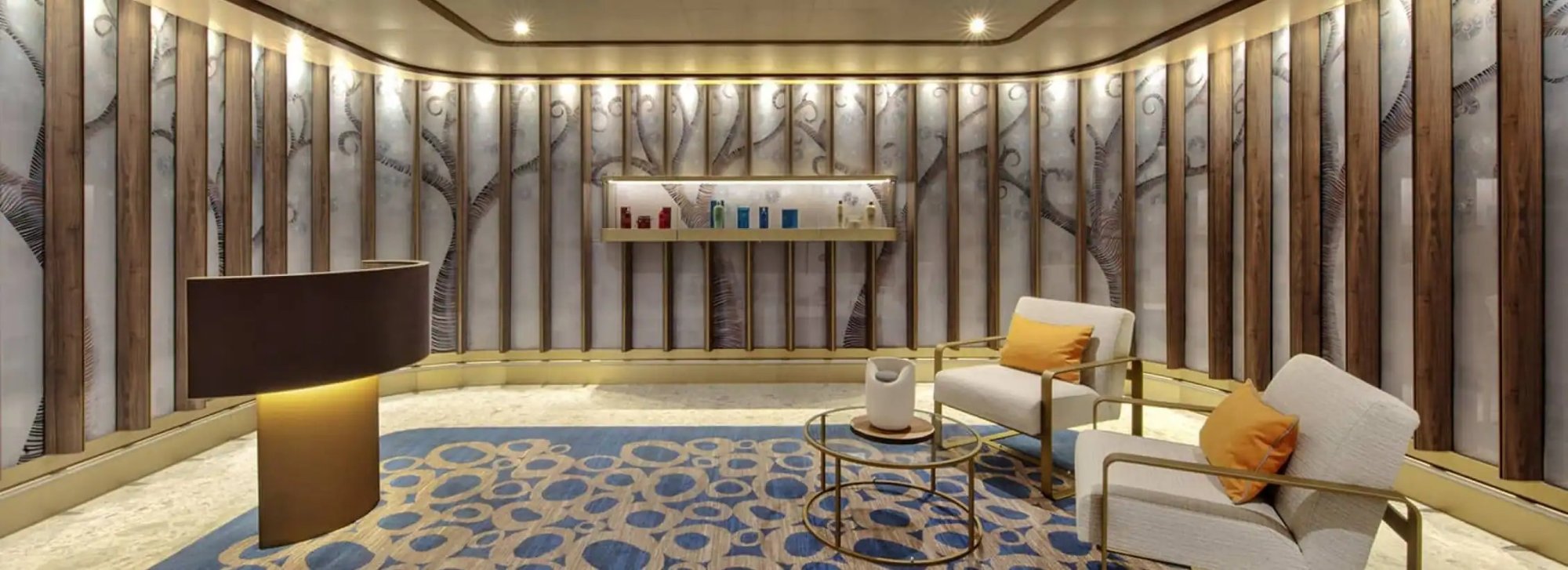 Seabourn Ship Spa Lobby Interior An elegant and luxurious spa lobby aboard a Seabourn cruise ship, featuring contemporary design