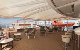 Sun Deck Lounge Area on Douglas Mawson A spacious sun deck lounge area aboard the Douglas Mawson expedition cruise ship, featuring