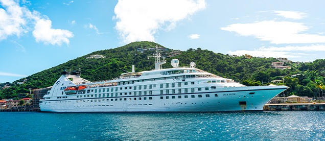 Windstar Cruises Star Pride Luxury Yacht A stunning view of the Star Pride, an upscale expedition yacht operated by Windstar Cruises